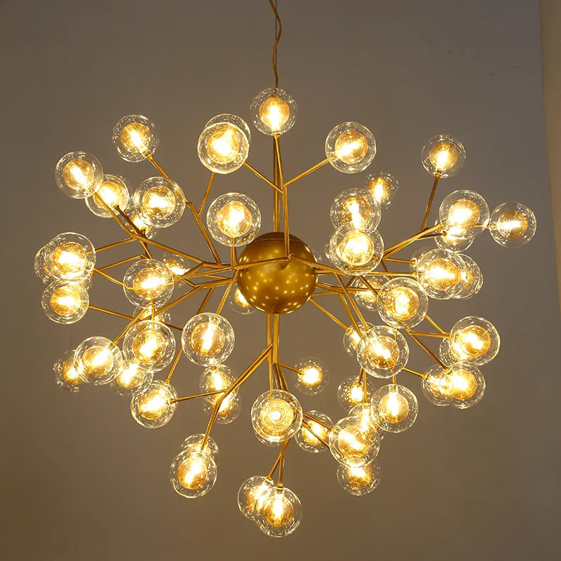 Afralia™ Heracleum Firefly Glass Ball Chandelier: Gold Luxury Lighting for Dining Kitchen Staircase