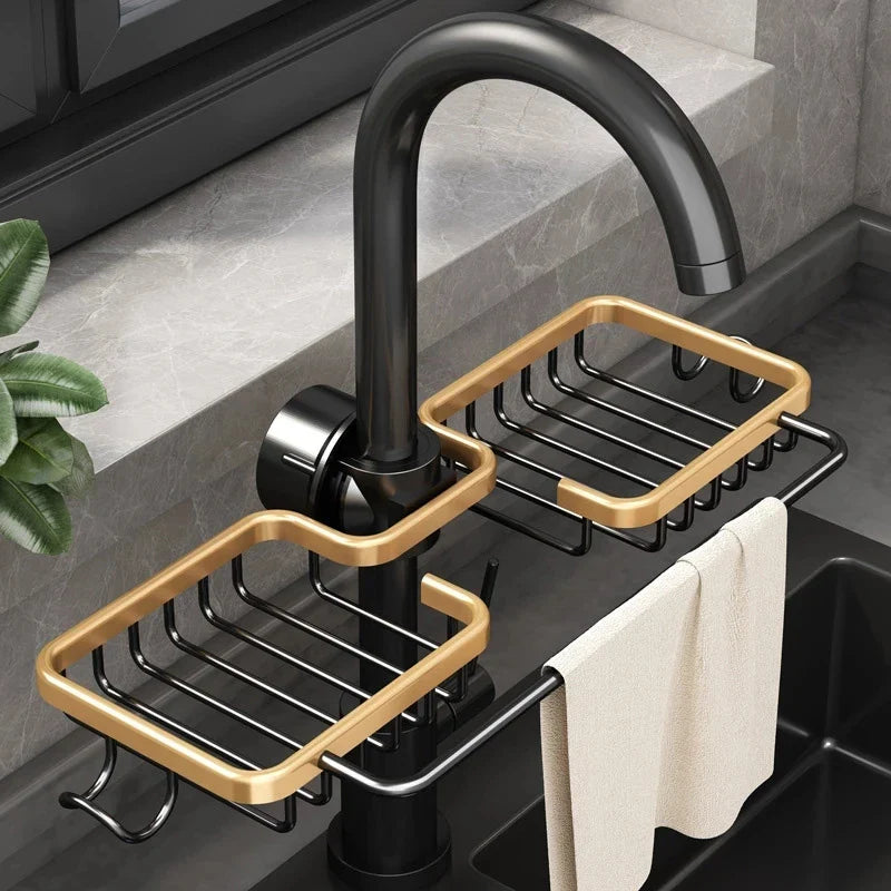 Afralia™ Adjustable Kitchen Sink Rack with Soap Dish and Hooks