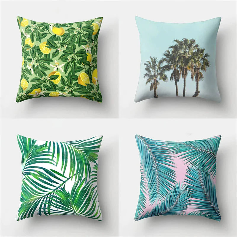 Afralia™ Nordic Green Leaves Cactus Cushion Cover 45x45cm for Home Decor & Sofa
