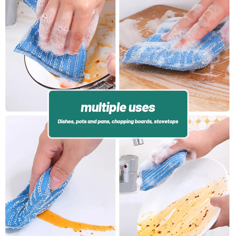 Afralia™ Kitchen Cleaning Set: Non-Stick Scouring Pad, Linoleum Cloth, Towel, Sponge & Dish Cloth