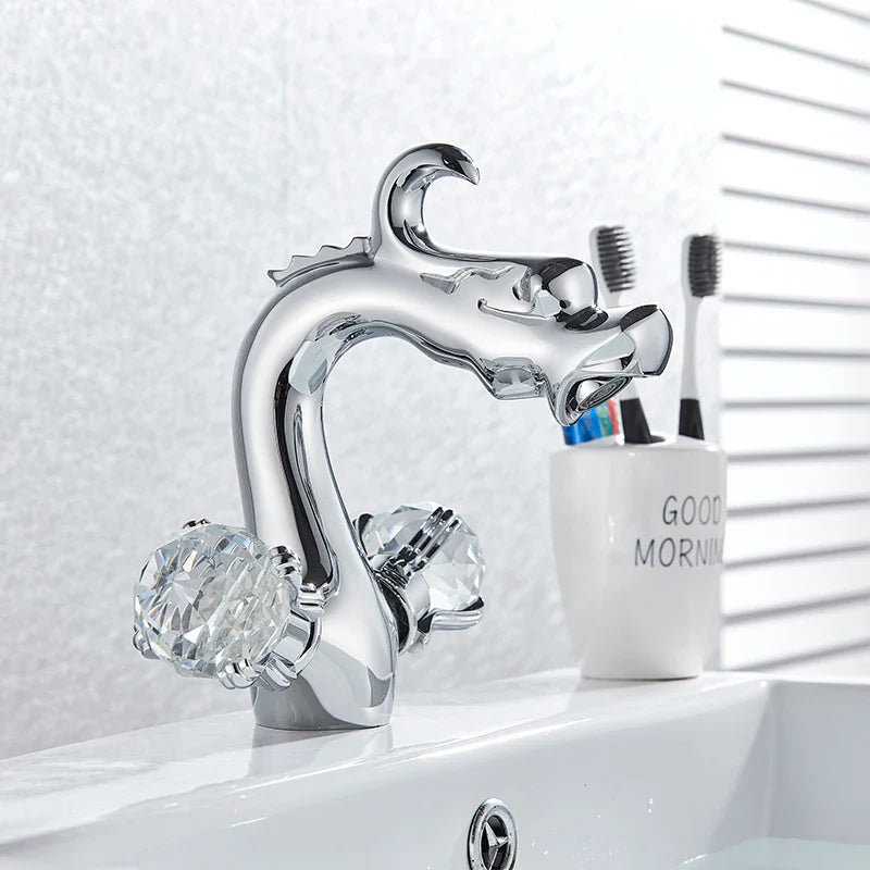 Afralia™ Chrome Dragon Crystal Handwheel Basin Faucet: Double Luxe Water Mixer Tap
