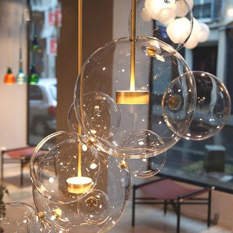 Afralia™ Bubble Ball Pendant Light: Golden Iron Glass Lamp for Kitchen Island, LED Fixtures