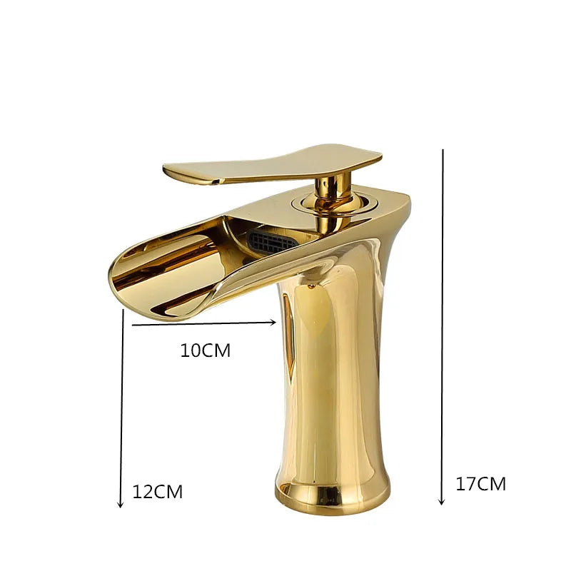 Afralia™ Gold Waterfall Bathroom Basin Faucet Mixer Tap Hot Cold White Sink
