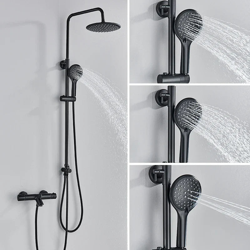 Afralia™ Black Thermostatic Shower Faucet Set Chrome Wall Mount Rainfall Mixer Tap