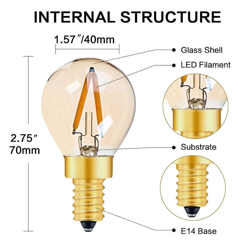 Afralia™ Gold-Tinted Glass LED Filament Bulb, 1W, Warm White (2200K) for Solar Battery Camping