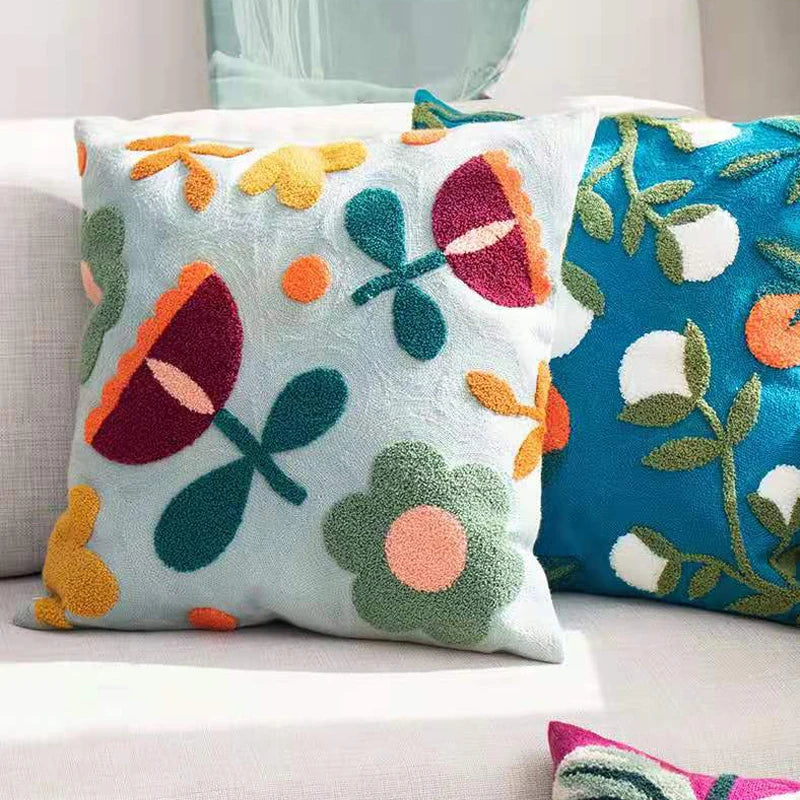 Embroidery Floral Cushion Cover 45x45cm by Afralia™ - Soft Cozy Home Decor