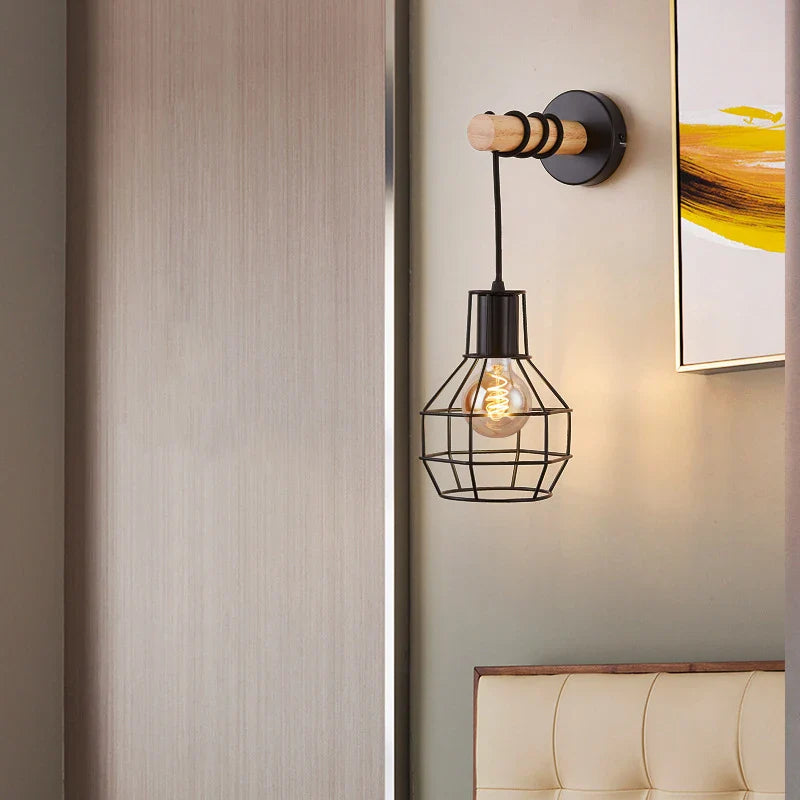 Nordic Wood Wall Lamp Sconce E27 Vintage Retro Industrial Decor Afralia™