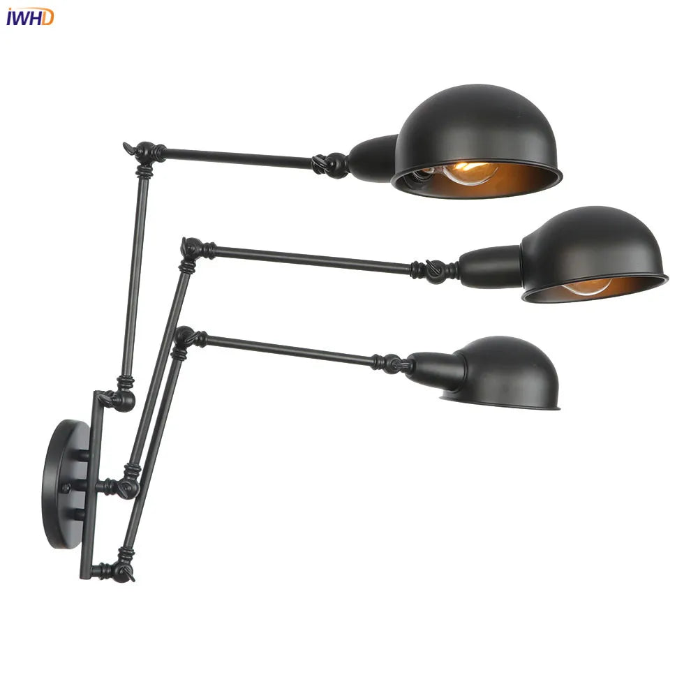 Afralia™ Loft Antique Edison 3-Head Black Wall Sconce Swing Arm Light