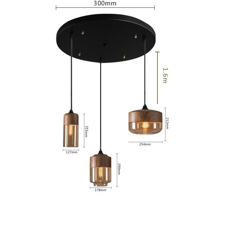 Afralia™ Nordic Wood Color LED Glass Pendant Lights for Dinning Room, Bedroom, Cafe - Modern Hanging Lamp