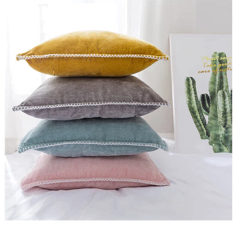 Chenille Fringe Cushion Cover in Pink Grey Mustard Yellow for Home Decor 45x45cm Afralia™