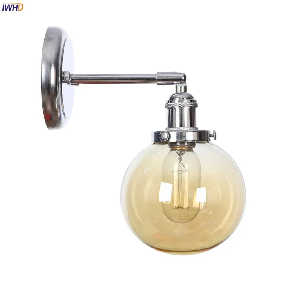 Afralia™ Modern Amber Glass Ball LED Wall Lamp for Home Bedroom Stair Mirror