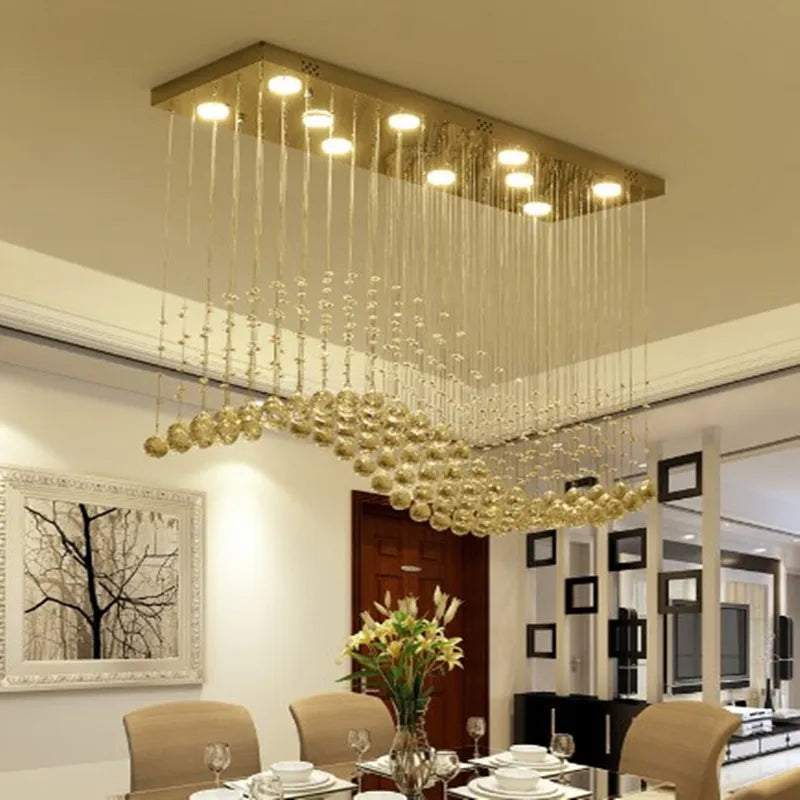 Afralia™ Wave Crystal Chandelier Chrome Finish Lighting Fixture