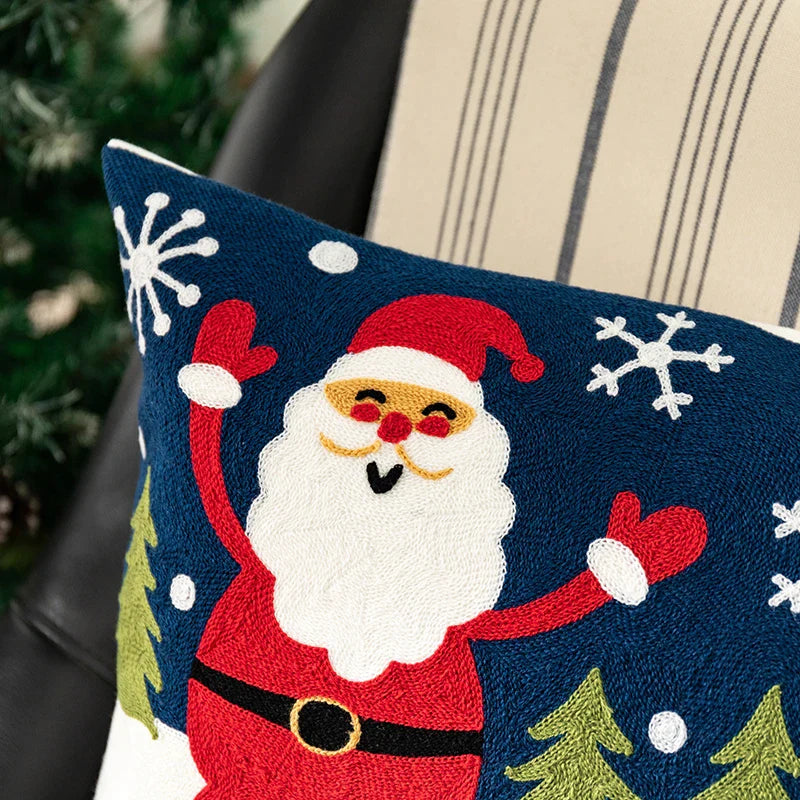 Afralia™ Christmas Tree Santa Cushion Cover 18x18 inch Square Embroidery Pillow Case