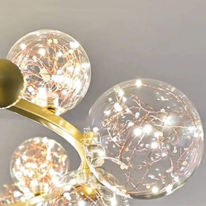 Afralia™ Gold LED Glass Bubble Chandelier for Dining Room and Restaurant
