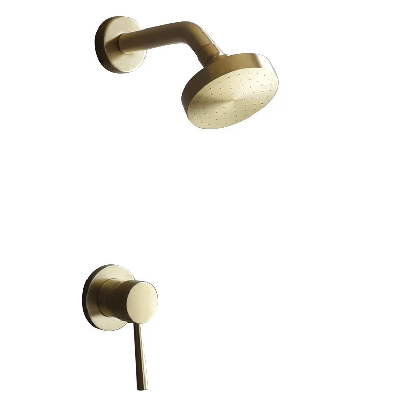 Afralia™ Brushed Gold Round Rainfall Shower Faucet Set, Wall Mounted Shower Mixer