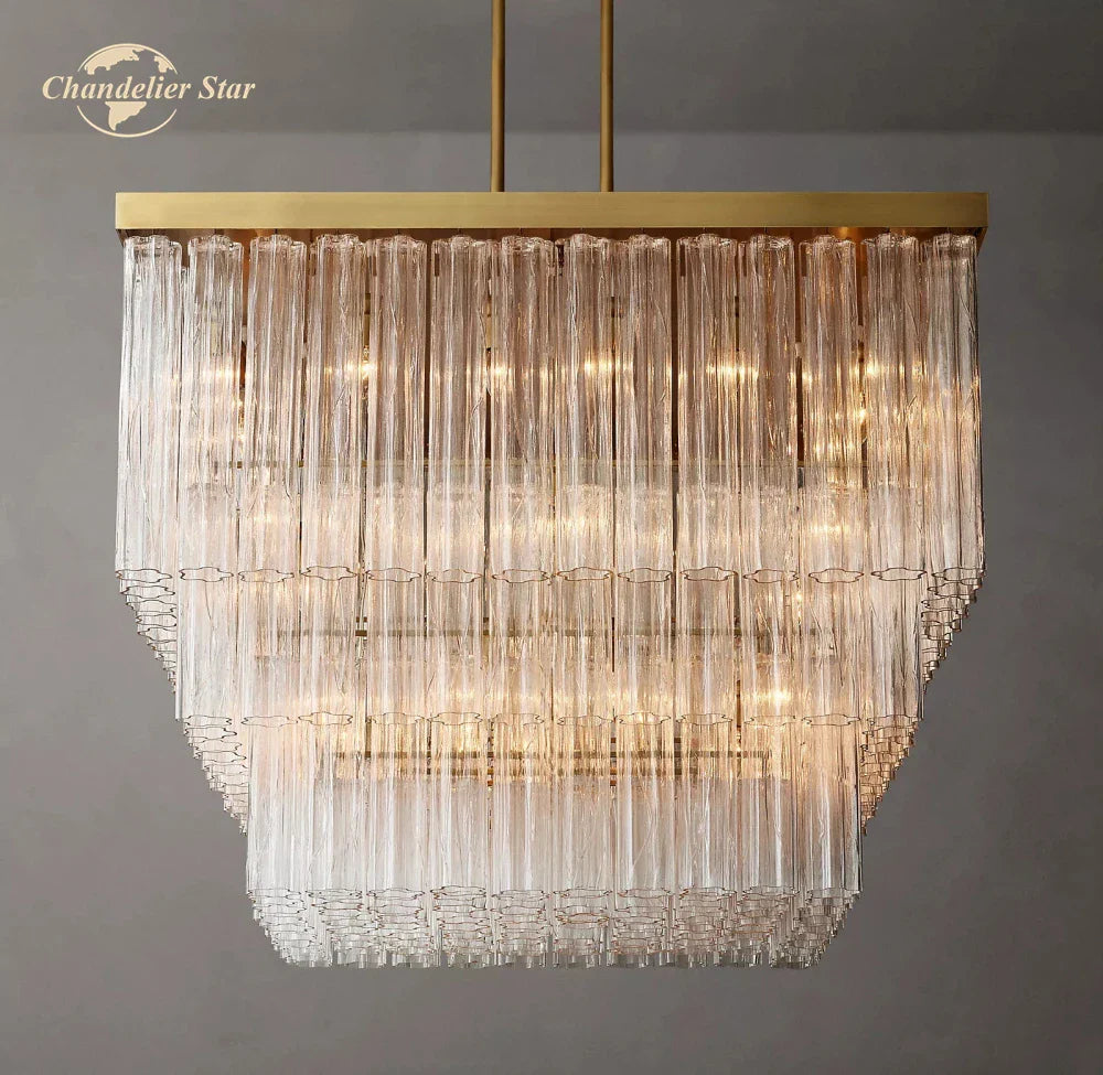 Afralia™ Glass Tube LED Square Chandelier Pendant Hanging Light - Modern Cielo Fixture