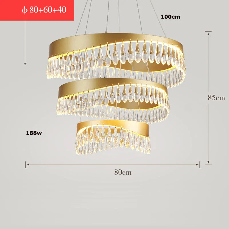 Afralia™ Golden Crystal Stainless Steel Chandelier for Dining Room