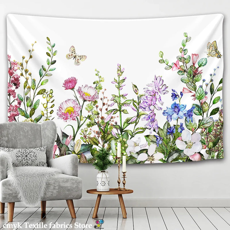 Floral Herbs Wild Flowers Tapestry Wall Hanging by Afralia™