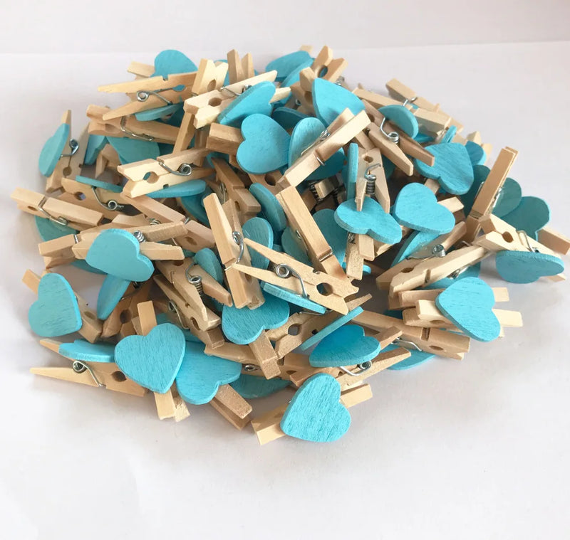 Afralia™ 50-Pack Romantic Heart Shape Wood Clips for Home Décor and Parties