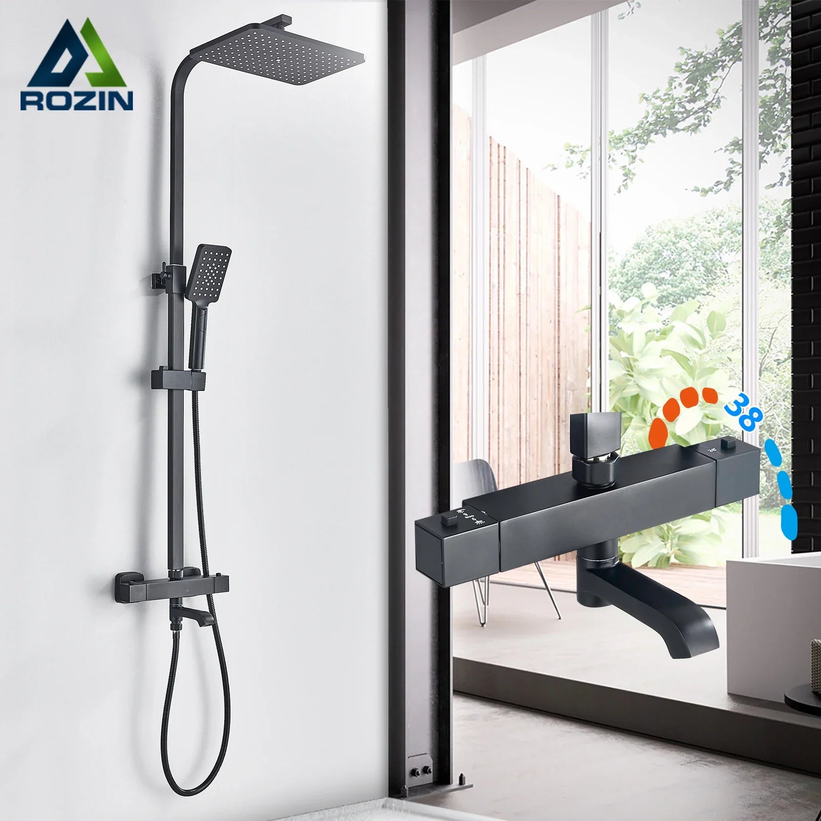 Afralia™ Matte Black Thermostatic Shower Faucet Set with Swivel Tub Spout