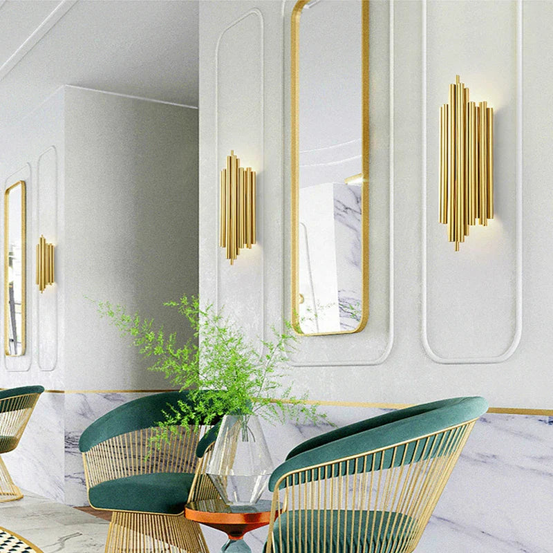 Afralia™ Golden LED Tube Wall Sconce Light for Living Room, Dining Hall, Stair Decor