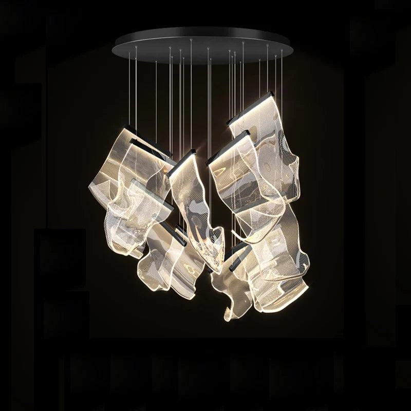 Afralia™ Golden Love Paper Chandelier: Postmodern LED Designer Lighting for Foyer