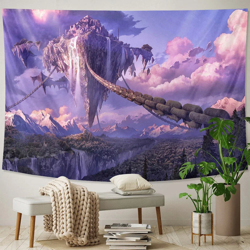 Afralia™ Sky Psychedelic Scene Tapestry Wall Hanging Bohemian Datura Sheet Beach Mat Yoga Mat