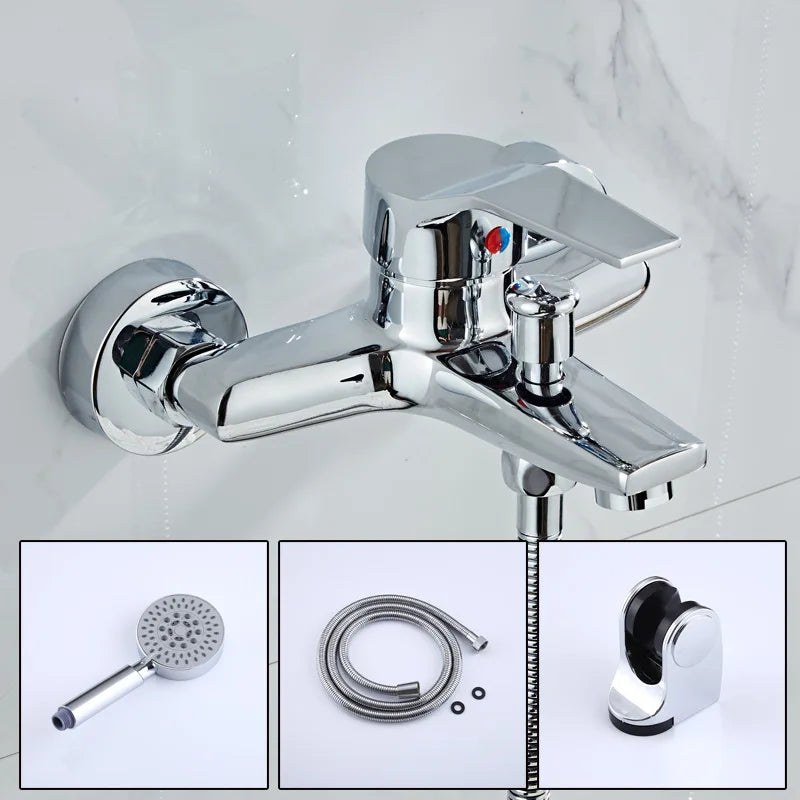 Afralia™ Wall-Mounted Chrome Brass Bathtub Faucet with Hot and Cold Water Mixer