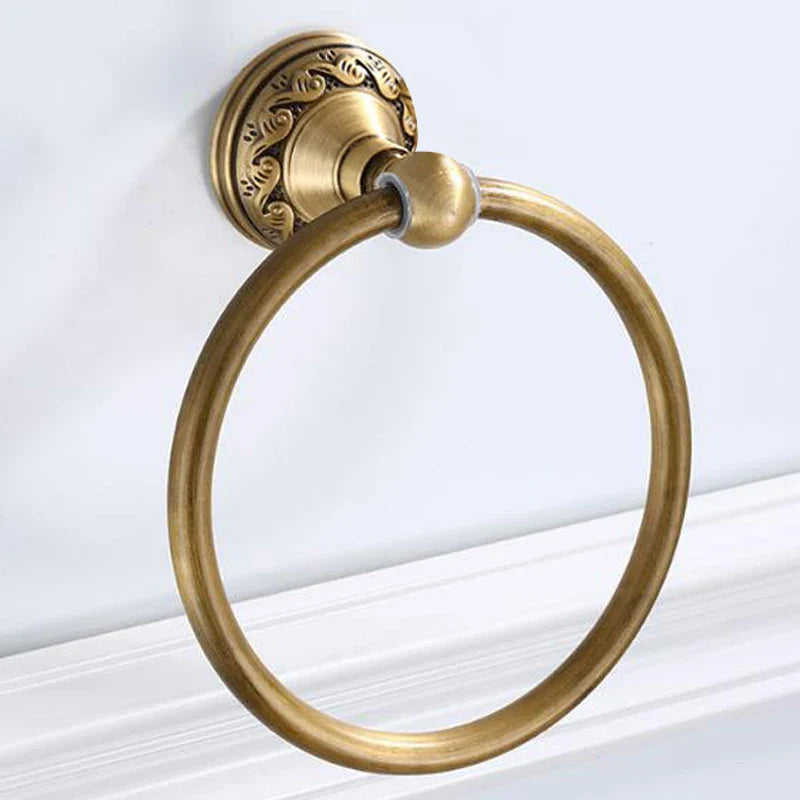 Afralia™ Antique Brass Round Towel Ring for Elegant Bathroom - Wall Mounted Classic Design