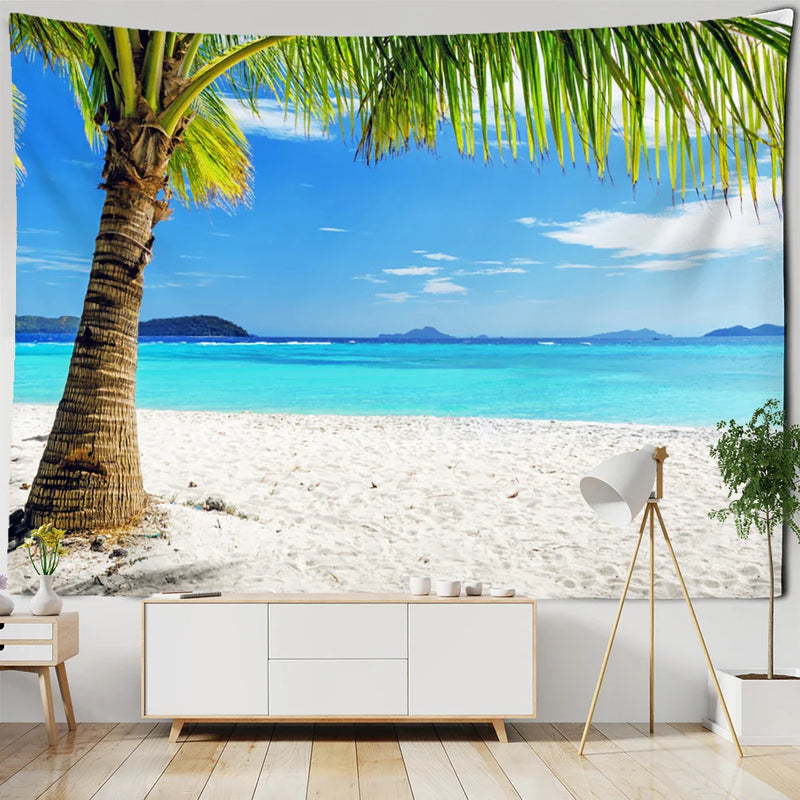 Afralia™ Sunset Coconut Tree Seaside Tapestry: Bohemian Room Decor & Aesthetics