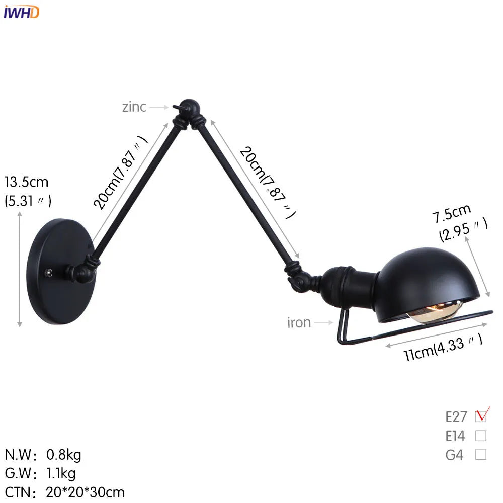 Afralia™ Antique Black Wall Lamp Vintage Industrial Sconce LED Applique Murale