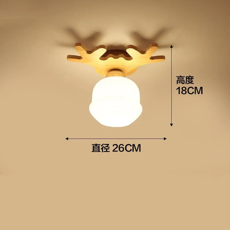 Afralia™ Nordic Wood Antlers Glass Chandelier - Modern Industrial Living Room Ceiling Light