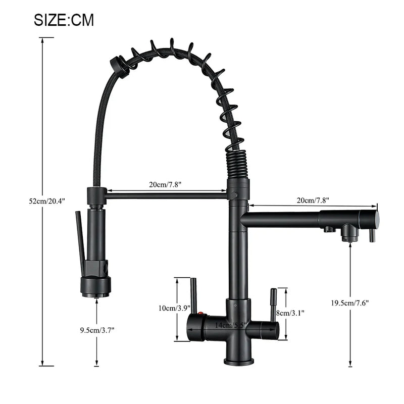 Afralia™ Matte Black Pure Water Filter Kitchen Faucet Dual Handle Mixer Crane