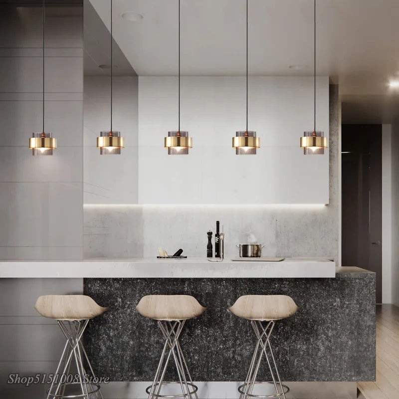 Afralia™ Gold Glass LED Pendant Lights: Modern Nordic Cylindrical Design for Home Decor Fixtures