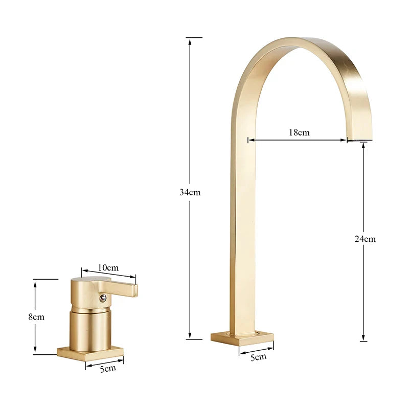 Afralia™ Brushed Gold Basin Faucet Single Handle Widespread Bathroom Sink Mixer Tap