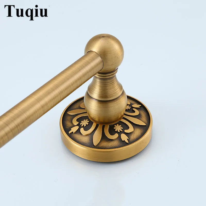 Afralia™ Antique Bronze Carved Bathroom Accessories Set: Towel Rack, Paper Holder, Toilet Brush Holder, Hooks