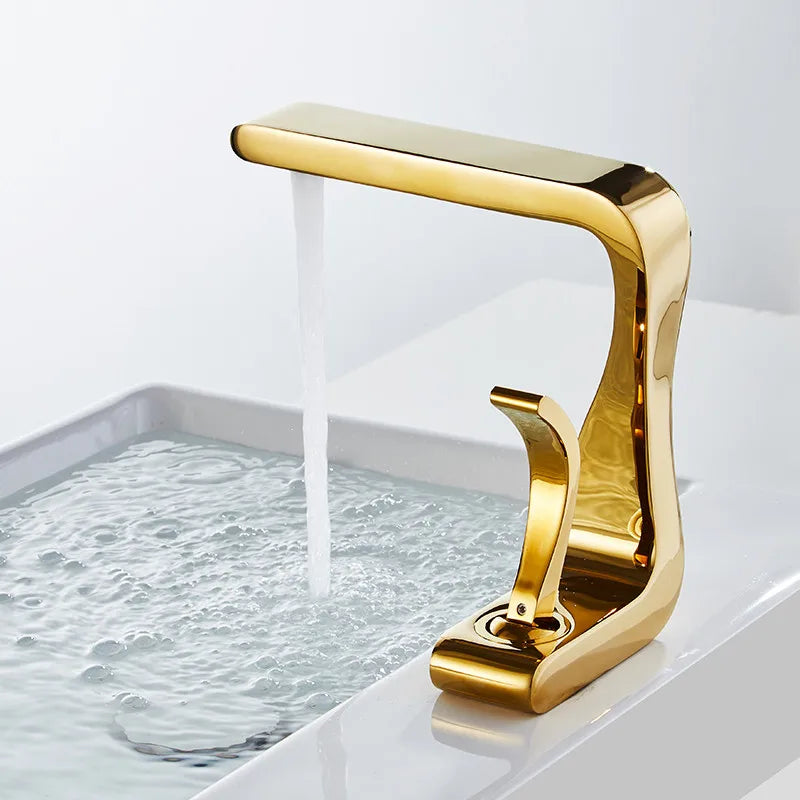 Afralia™ Gold & White Basin Faucet: Modern Brass Mixer Tap for Bathroom Sink