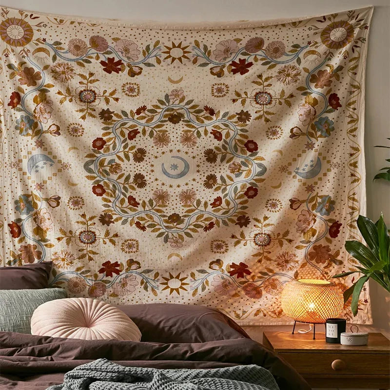 Afralia™ Celestial Floral Moon Phase Tapestry for Aesthetic Room Decor