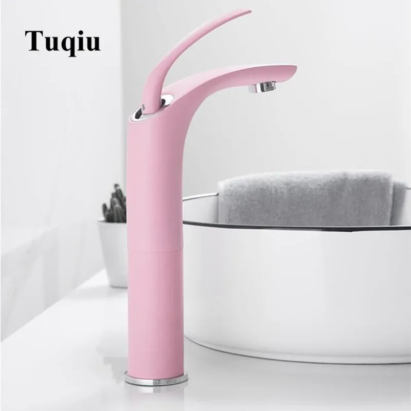 Afralia™ Pink Love Waterfall Bathroom Faucet Basin Mixer Tap Hot Cold Brass Faucet