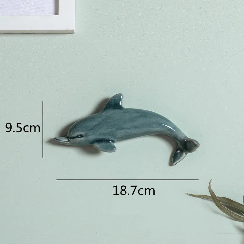 Afralia™ Dolphin Fish Ocean Background Ceramic Wall Decoration for Children's Room