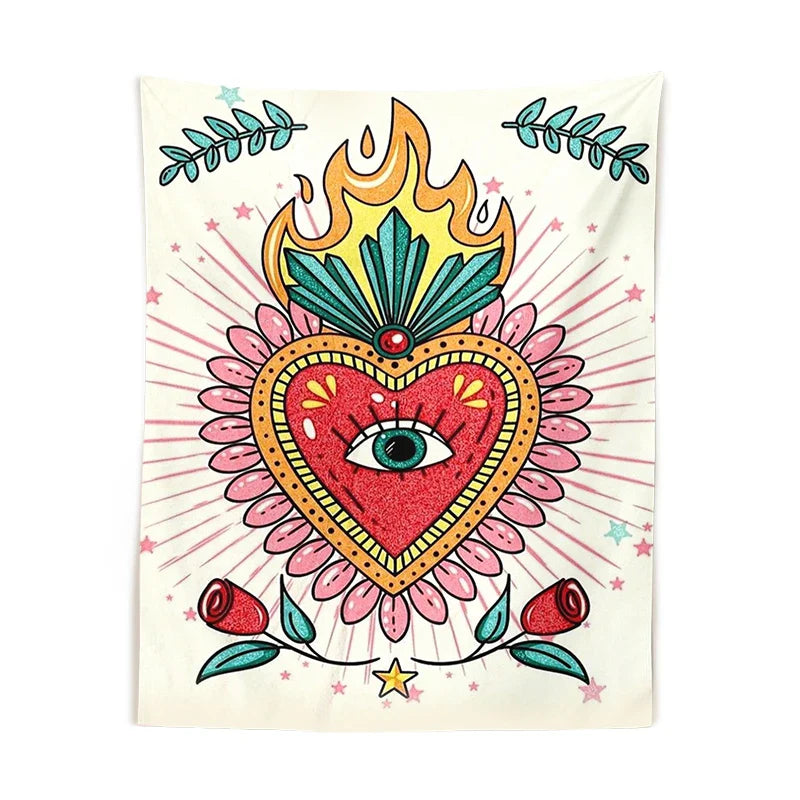 Psychedelic Floral Heart Tapestry Vintage Wall Blanket Boho Decor for Afralia™