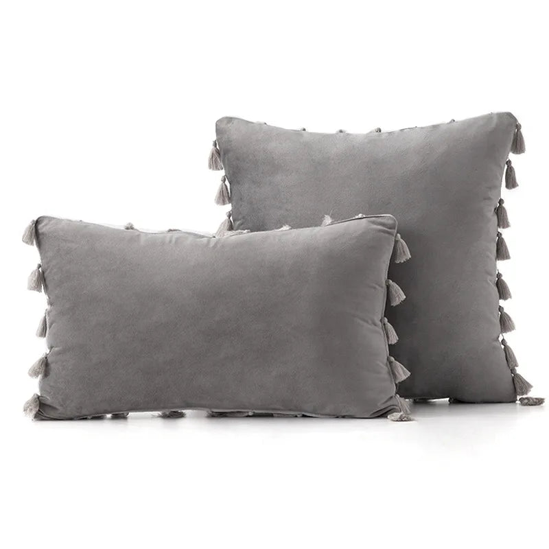 Afralia™ Velvet Soft Throw Pillow Cover with Tassels Fringe - Boho Accent Case