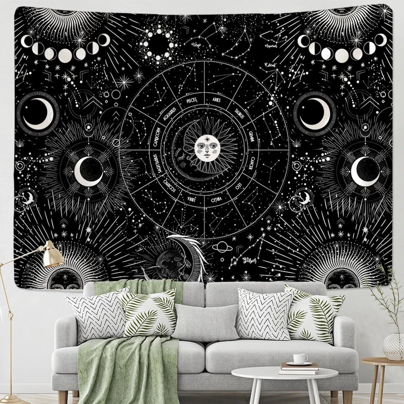 Afralia™ Sun Moon Mandala Starry Sky Tapestry Wall Hanging for Boho Home Décor