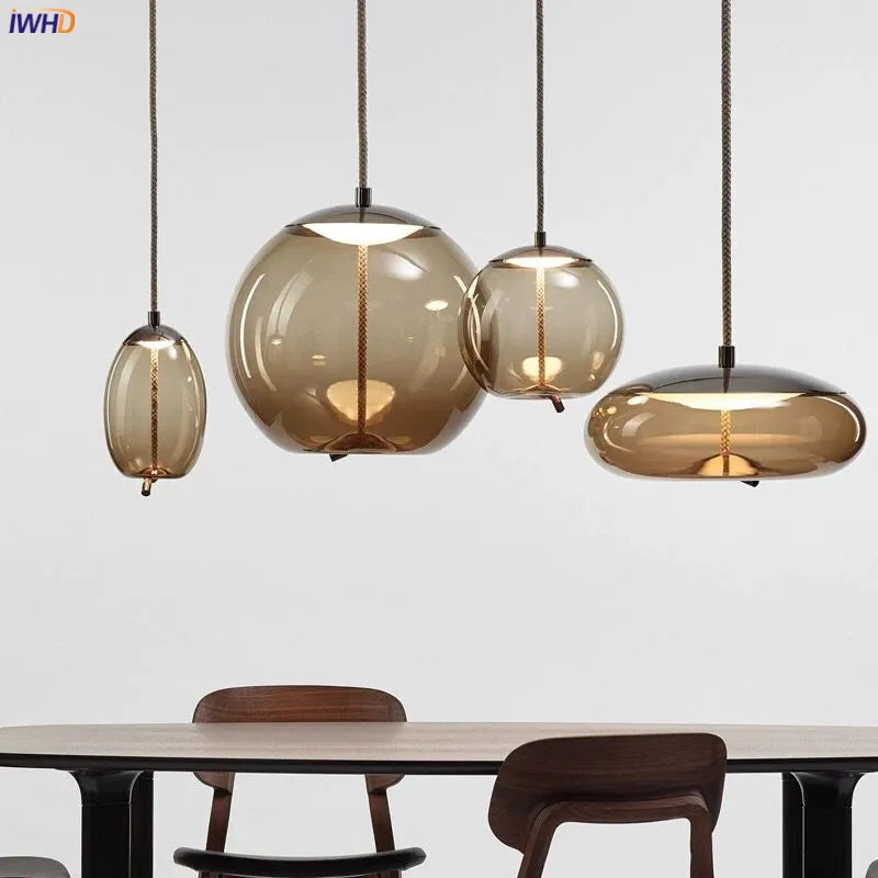 Afralia™ Nordic Glass LED Pendant Light Fixture Modern Living Room Hanging Lamp