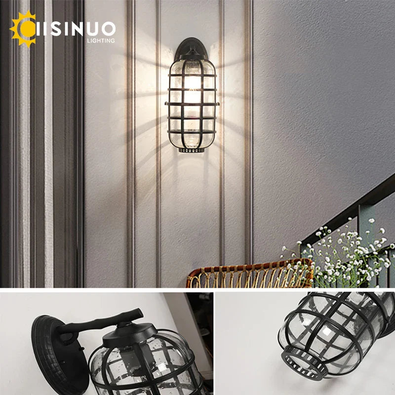 Afralia™ Retro Vintage Black Glass Outdoor Wall Sconce Luminaire