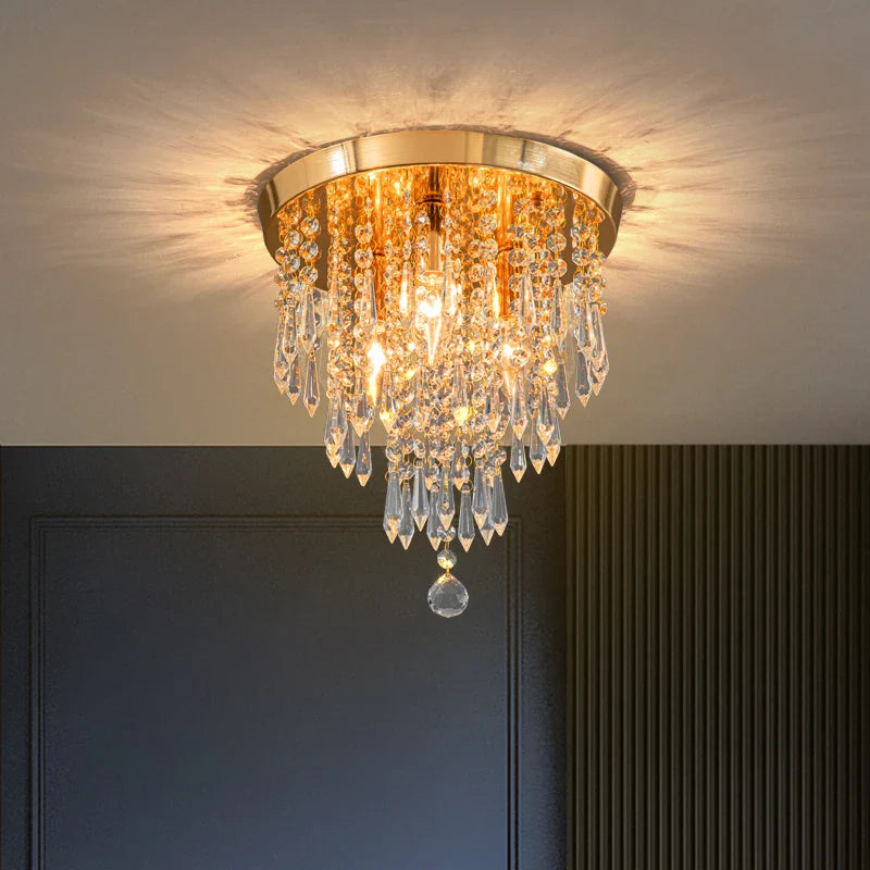 Afralia™ Crystal Ceiling Light: Elegant Hanging Golden Lamp for Home Decor