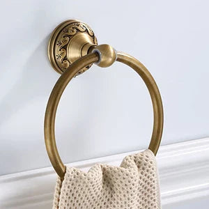 Afralia™ Antique Brass Round Towel Ring for Elegant Bathroom - Wall Mounted Classic Design