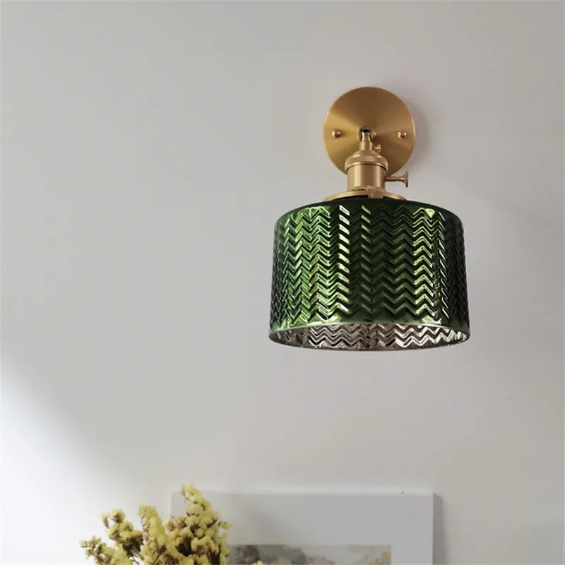 Afralia™ Green Glass Nordic Wall Sconce LED Light for Bedroom Bathroom Mirror