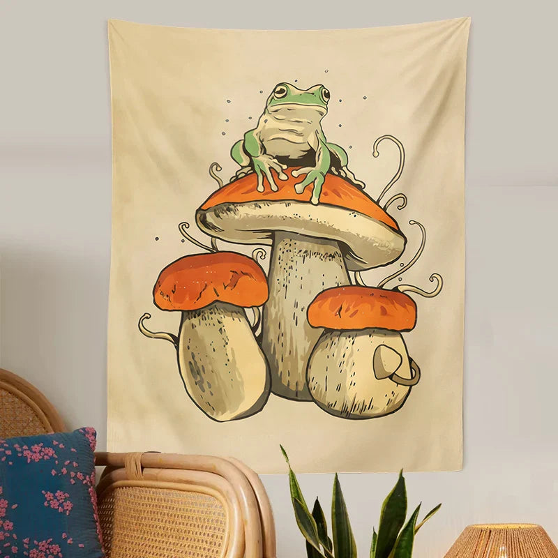 Afralia™ Frog Mushroom Psychedelic Tapestry Wall Hanging