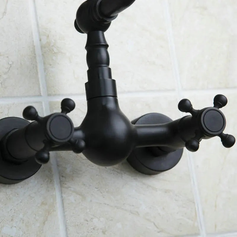 Afralia™ Black Swivel Wall Mounted Bathroom Faucet with Ceramic Base - 2 Handles